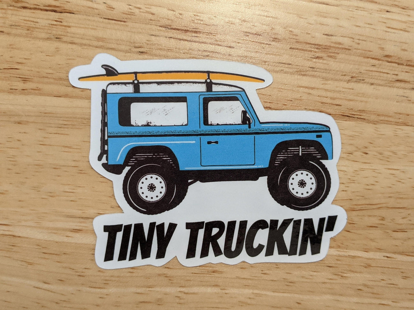 TINY TRUCKIN' die-cut Defender waterproof sticker