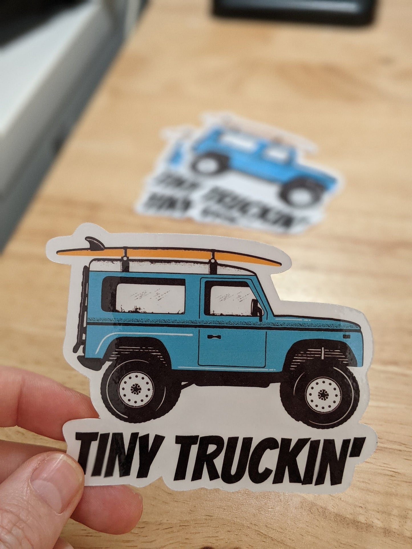 TINY TRUCKIN' die-cut Defender waterproof sticker